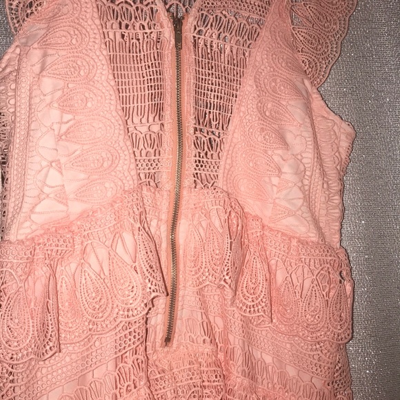 Nasty Girl Crotchet High Neck Tiered Dress, Pink - Picture 2 of 3